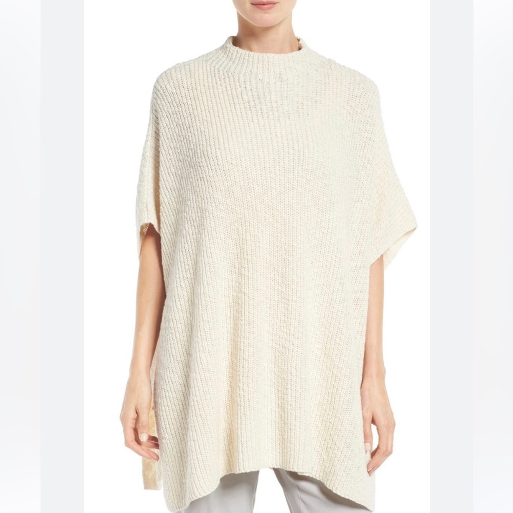 🔶 Eileen Fisher Organic Cotton Funnel Neck Sweater Poncho S/M 🔶